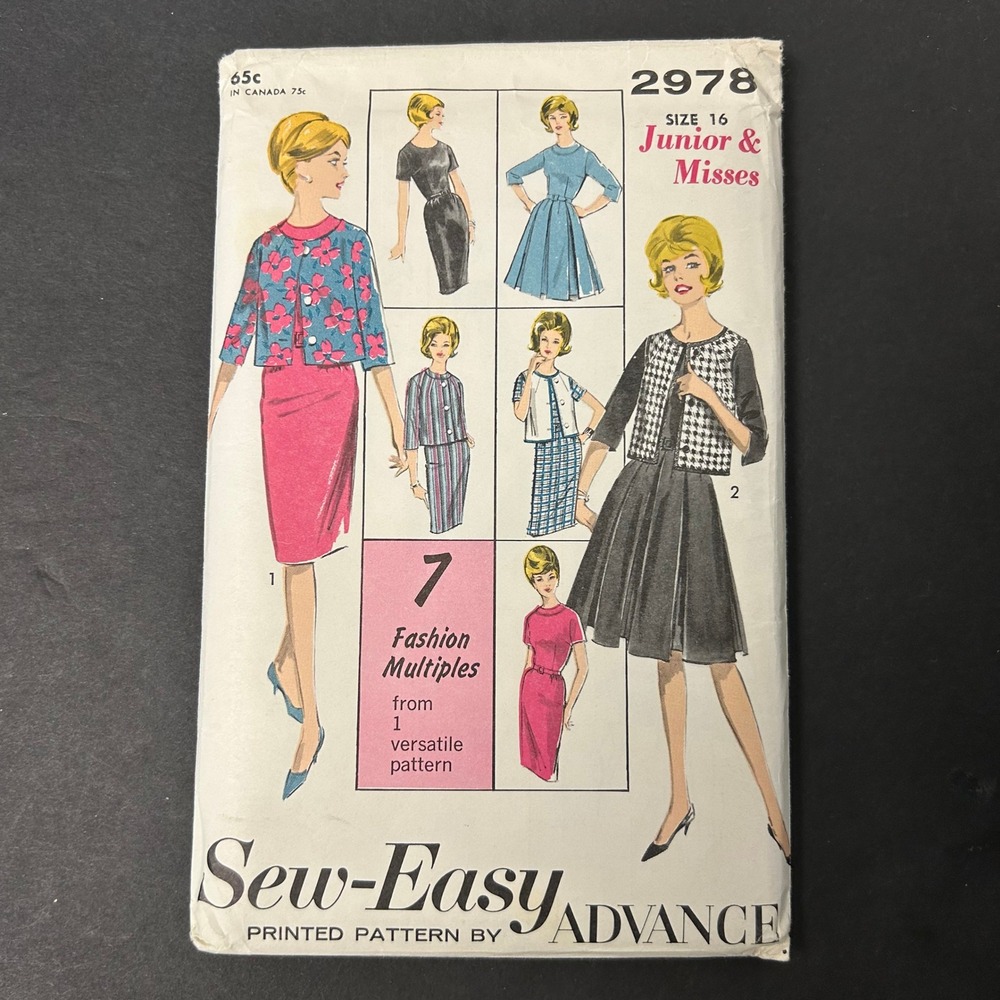 Vintage 60's Advance 2978 Sewing Pattern Junior Misses Size 16 Multiple Wardrobe
